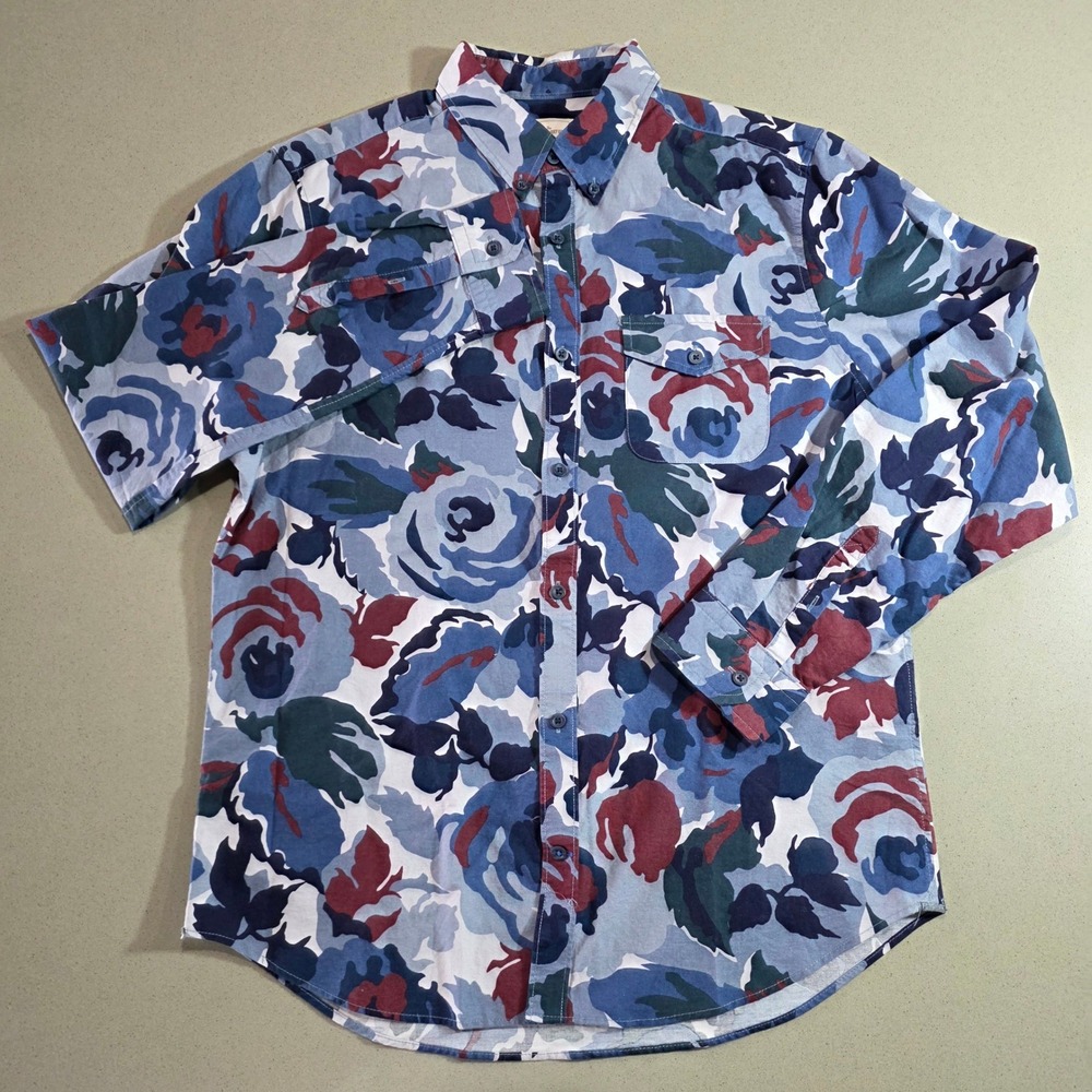 Gap Modern Oxford Mens Floral Camo Button Down Shirt Blue Burgundy Large